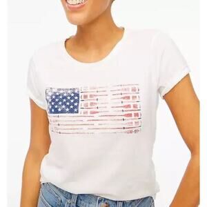 J. Crew Women's Crew Neck Cotton Oars Flag Graphic Tee BG844 White Size L NWT